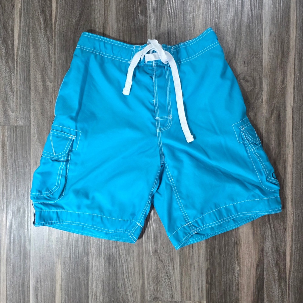 Op Ocean Pacific Mens Cargo Board‎ Shorts Blue Aqua Falls Swim Trunks SZ M 32/34